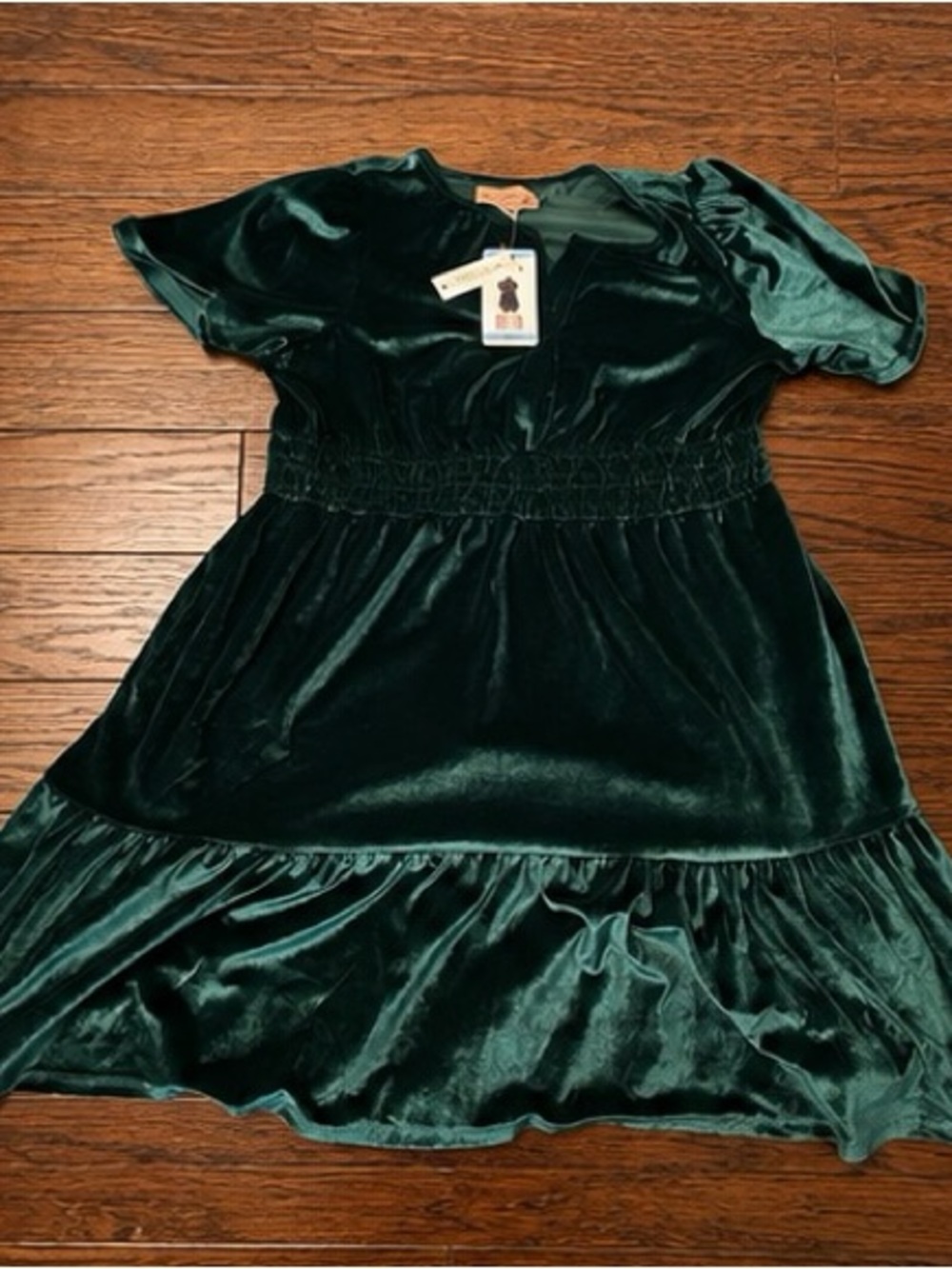 French Connection Girls' Emerald Velvet Smocked Waist Dress